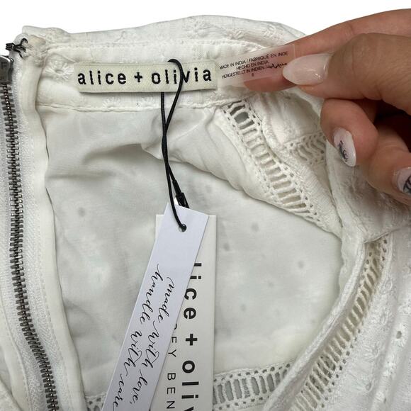 ALICE + OLIVIA Mila Eyelet Deep V Neck Dress - Picture 15 of 15